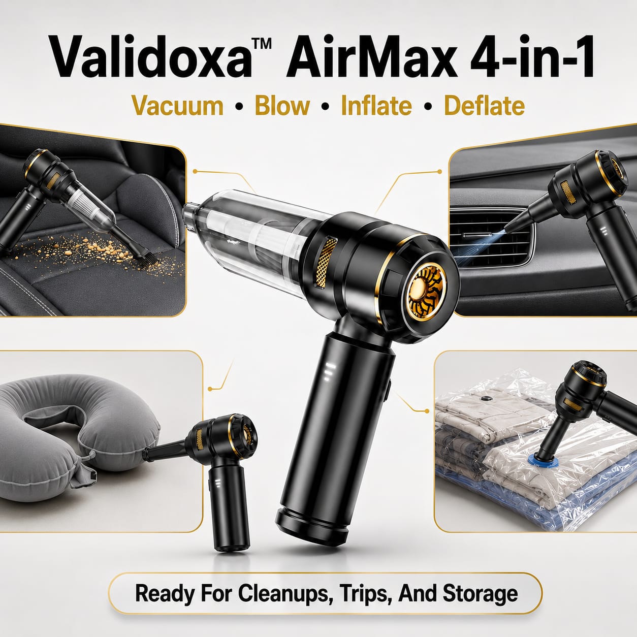 Validoxa™ AirMax 4-in-1 Car Vacuum with Blow, Inflate & Deflate Functions
