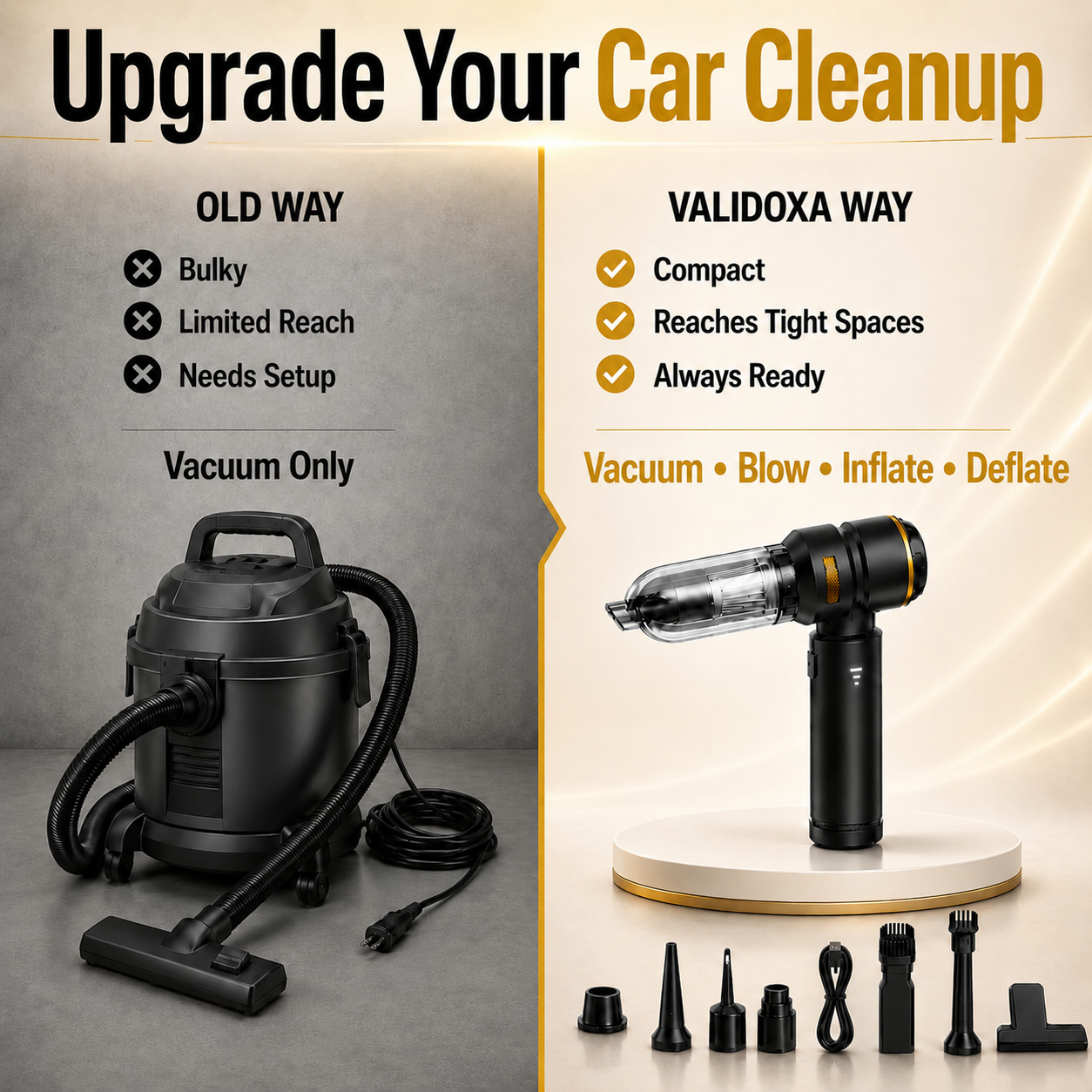 Validoxa™ AirMax 4-in-1 Car Vacuum with Blow, Inflate & Deflate Functions